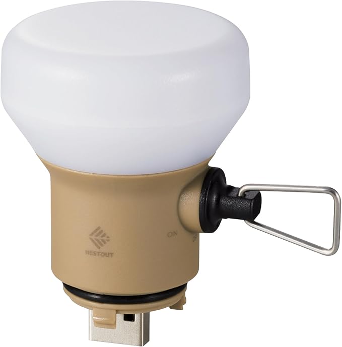 ELECOM NESTOUT Outdoor Camping LED Lantern w/ Mini Tripod, Dimmable USB Powered Soft LED Light, IP44 Water Dust Resistant, 10-350 Lumen, Portable Lamp for NESTOUT Power Bank, Beige (LAMP-1)