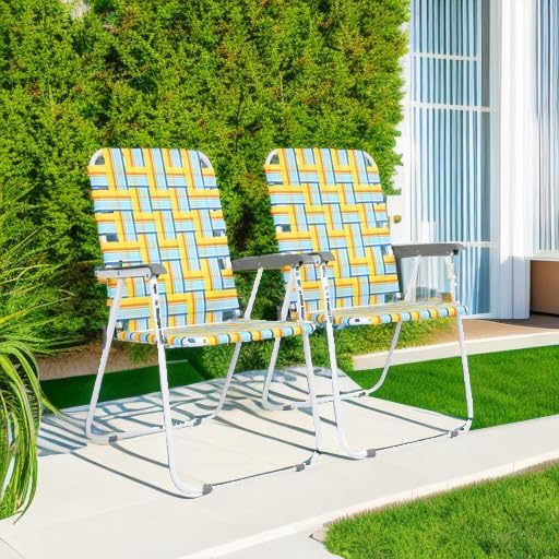 VINGLI Patio Lawn Webbed Folding Chairs Set of 4, Outdoor Beach Chair Portable Dining Chair for Outdoor Yard, Garden (Yellow, Classic)