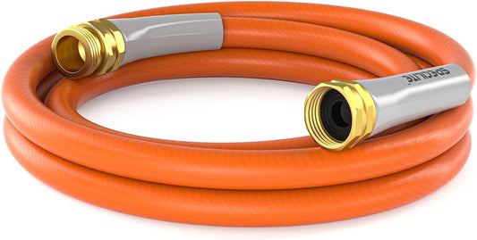 Garden Water Hose 5 ft x 5/8 in, Heavy Duty Leader Pipe Extension, Flexible, Lightweight Kink-less,Hybrid Rubber, with 3/4" Brass Fittings, Orange