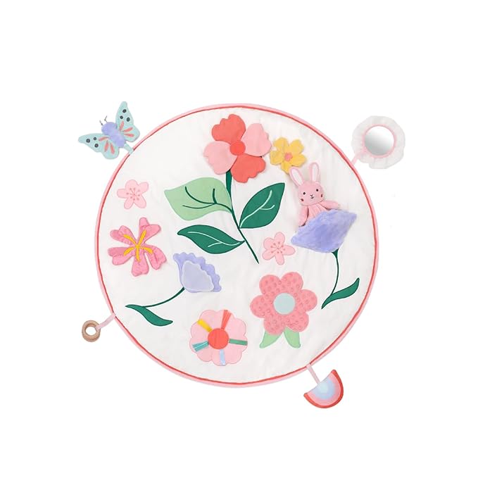 The Peanutshell Tummy Time Mat Girl and Bunny Baby Lovey- Baby Floor Play Mats - Newborn, Infant - Padded Activity Playmat for Babies, Tummy Time Pillow - Pink Floral Nursery Decor Rug