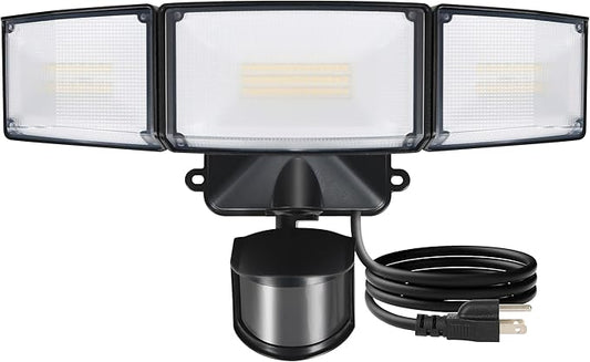 LUTEC 49W Motion Sensor Outdoor Lights, 5500 LM Plug in Flood Light Outdoor, Dusk to Dawn, IP65 Waterproof Security Lighting, 5000K Daylight, Adjustable Wall-Mounted for Garage, Yard, Porch (Black)