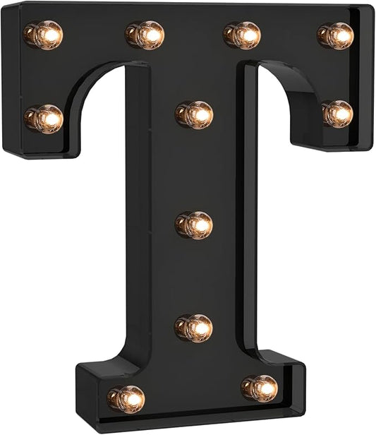 Foaky Black LED Letter Lights for Room Decor - Bedroom Wall Decor, Alphabet Lights for Home, Wedding, Party - Battery Operated （T）
