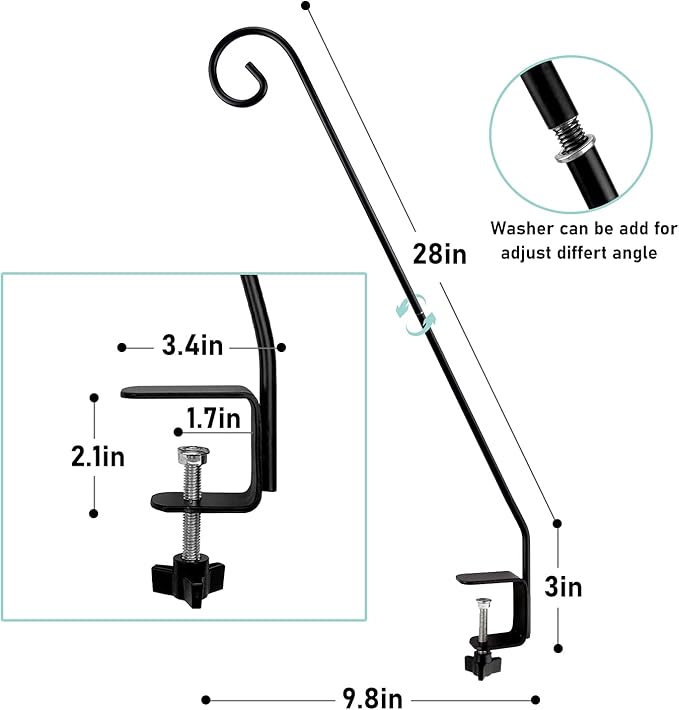 MIXXIDEA 2 Packs Heavy Duty Deck Rail Pole Deck Hook, Extensible and Adjustable Deck Hook for Hanging Bird Feeder, Plants, Suet Baskets,Wind Chimes,Lanterns