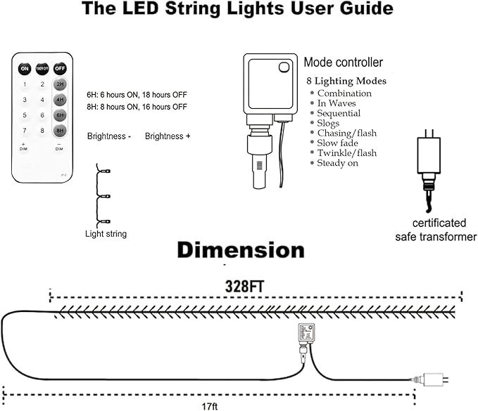 Dazzle Bright Outdoor Christmas String Lights, 1000 LED 328 FT Plug in Fairy Light with Remote Control 8 Modes & Timer, Waterproof Decoration for Home Garden Yard Xmas Wedding, Multi-Colored