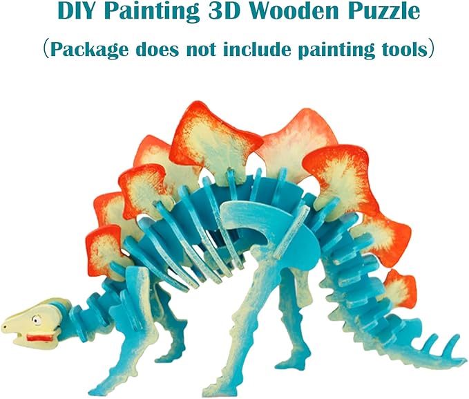 Georgie Porgy 3D Wooden Puzzles DIY Models Kits for Kids Dinosaur Airplane Woodcraft Construction Toys Pack of 6 (T-Rex Triceratops Spinosaurus Parasaurolophus Apatosaurus Stegosaurus)