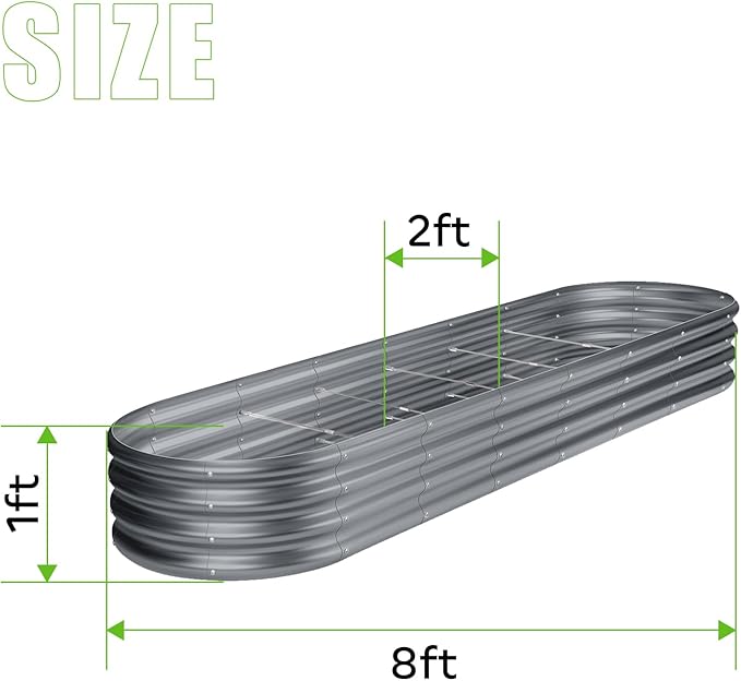Land Guard 8×2×1ft Galvanized Raised Garden Bed Kit, 108 Gallon Capacity Raised Garden Boxes Outdoor, Oval Metal Raised Garden Beds for Vegetables, Modern Grey(with 10 Connecting rods)