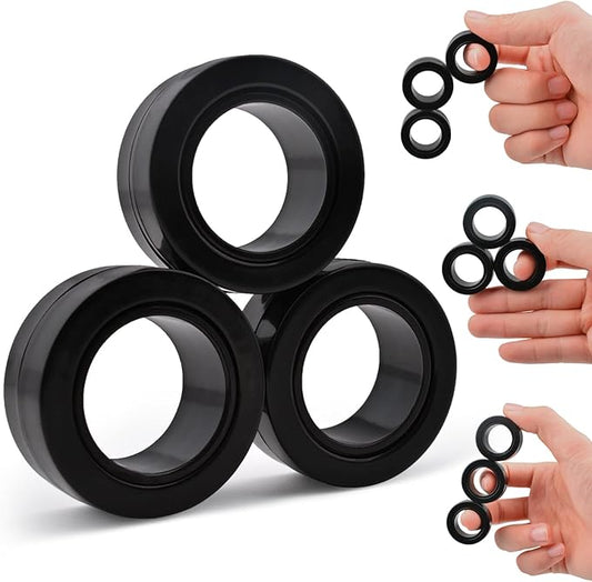 Cevioce 3 PCS Magnetic Ring Fidget Toys Set,ADHD Anxiety Magnetic Finger Spinner Pack for Teens Adults and Kids,Coolest Magnet Stress Relief Toy Birthdays Gifts for 8+ Year Old Boys Girls Present