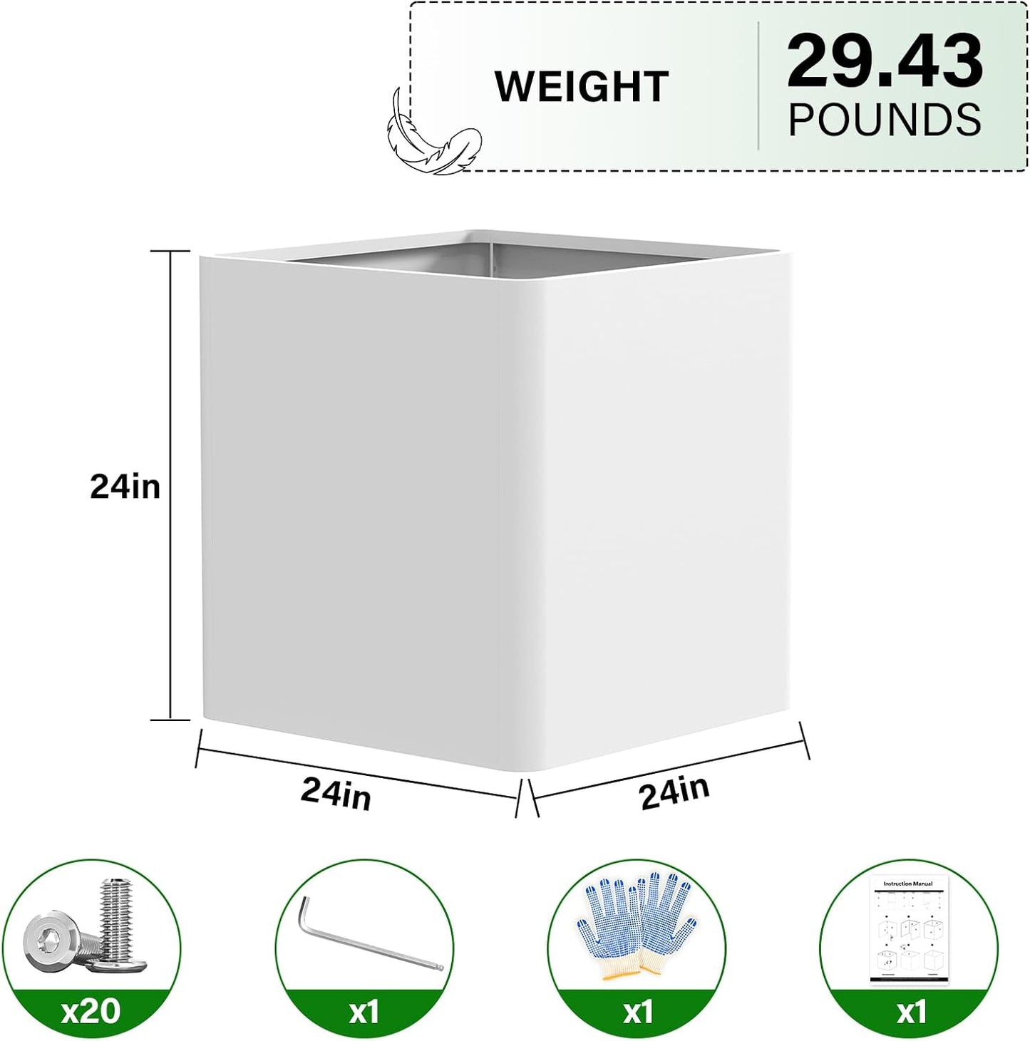 Large Metal Outdoor Planter Box 24" W x 24" D x 24" H, Cube Planters for Outdoor Plants, Large Square Flower Pot for Patio, Deck, Garden, Yard