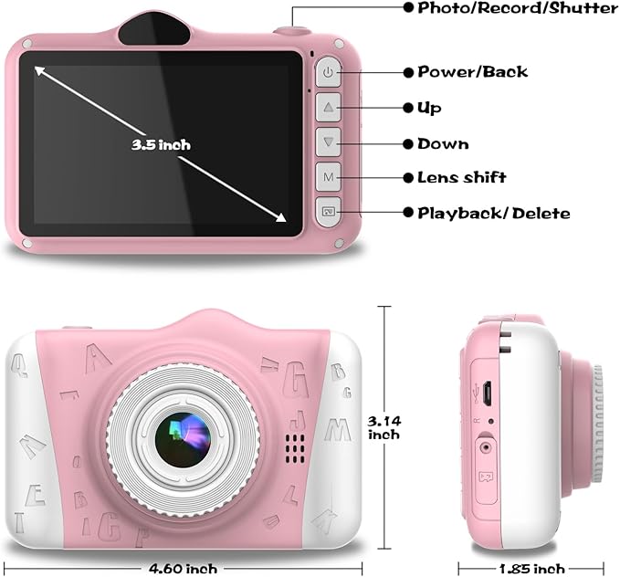 Kids Digital Camera, 12MP Children's Camera for Boys and Girls, 1080P Rechargeable Camera for Kids with 32GB TF Card, USB Charging 8X Zoom No Games.