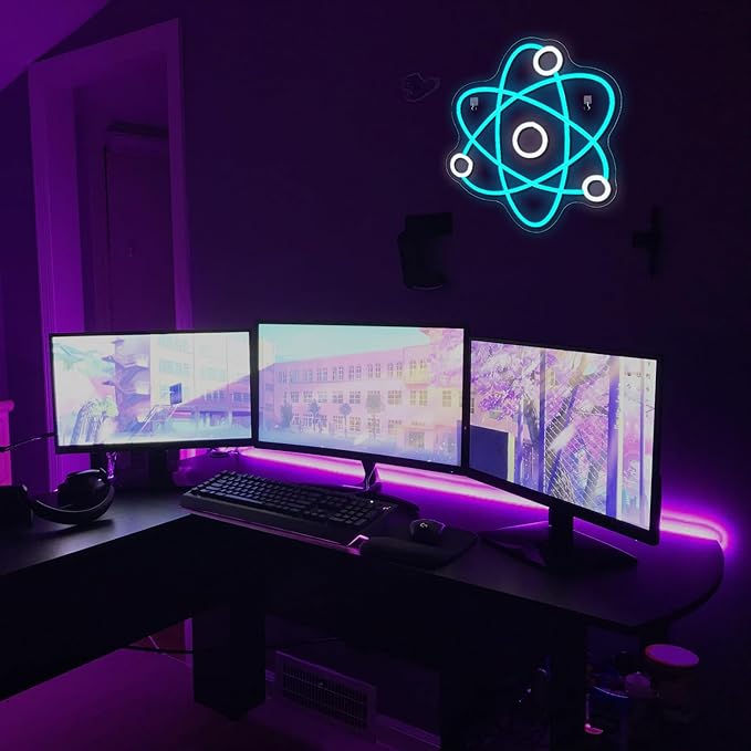 Molecule Neon Sign Blue White Led Neon Lights Neon Bar Signs for Wall Decor USB Light Up Sign Neon Molecular Structure Signs for Boys Room Party Kids Room Birthday