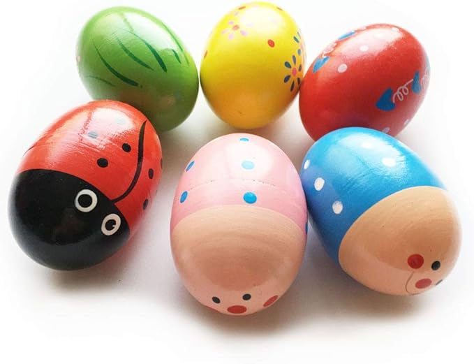 JoFAN 6 Pack Wooden Percussion Musical Shake Eggs Shakers for Kids Boys Girls Toddlers Christmas Stocking Stuffers Gifts Party Favors