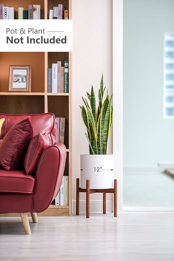 Mkono Plant Stand Mid Century Wood Flower Pot Holder (Plant Pot NOT Included) Modern Potted Stand Indoor Display Rack Rustic Decor, Up to 12 Inch Planter, Brown