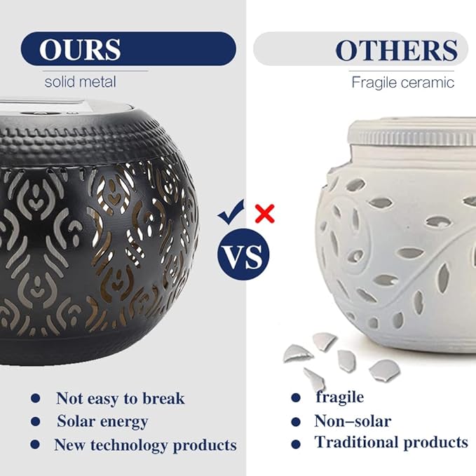 Solar Table Light Outdoor Waterproof - Solar Powered LED Lamp Dancing Flickering Flame,Hollowed-Out Black Peacock Feather Metal Desktop Decorative Lantern for Desk Patio Garden Pathway Yard