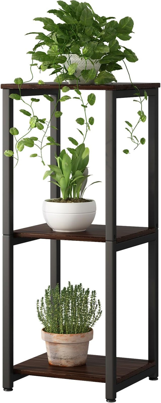 Plant Stand Indoor 3 Tier Tall Metal Corner Storage Tiered Plant Shelf Holder Multiple for Living Room Balcony Garden,Black Oak (3 Tier-Black Oak)