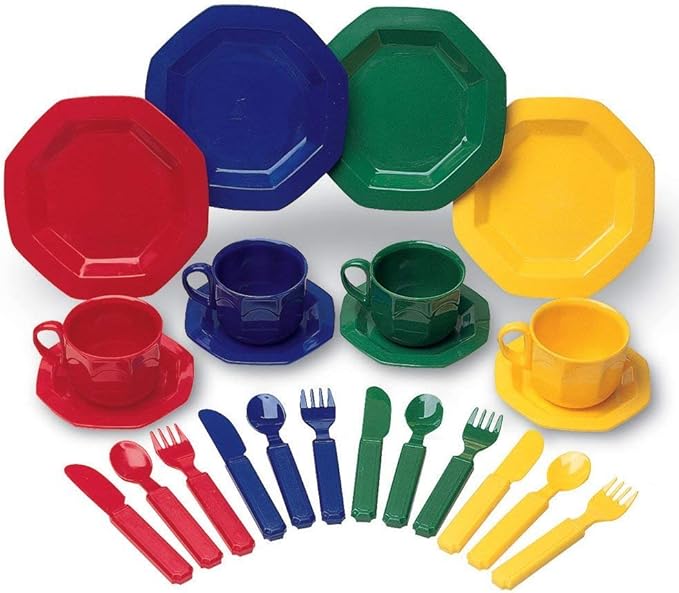 Learning Resources Play Dishes, Colorful Kitchen Toy Plate Set, 24 Piece Set, Ages 3+
