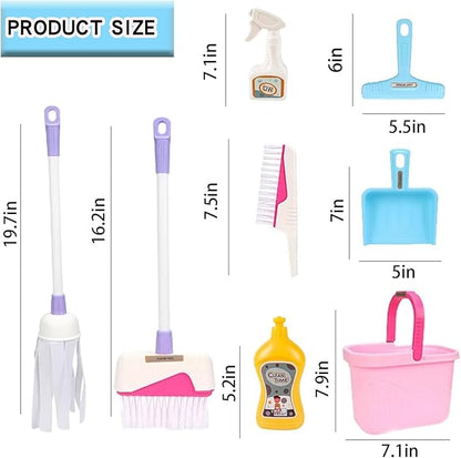 Kids Cleaning Toy Set - Pretend Play Cleaning Tools with Mop, Broom, Bucket & Spray Bottle - STEM House Role Play Toys for Girls & Boys 3-5 Years