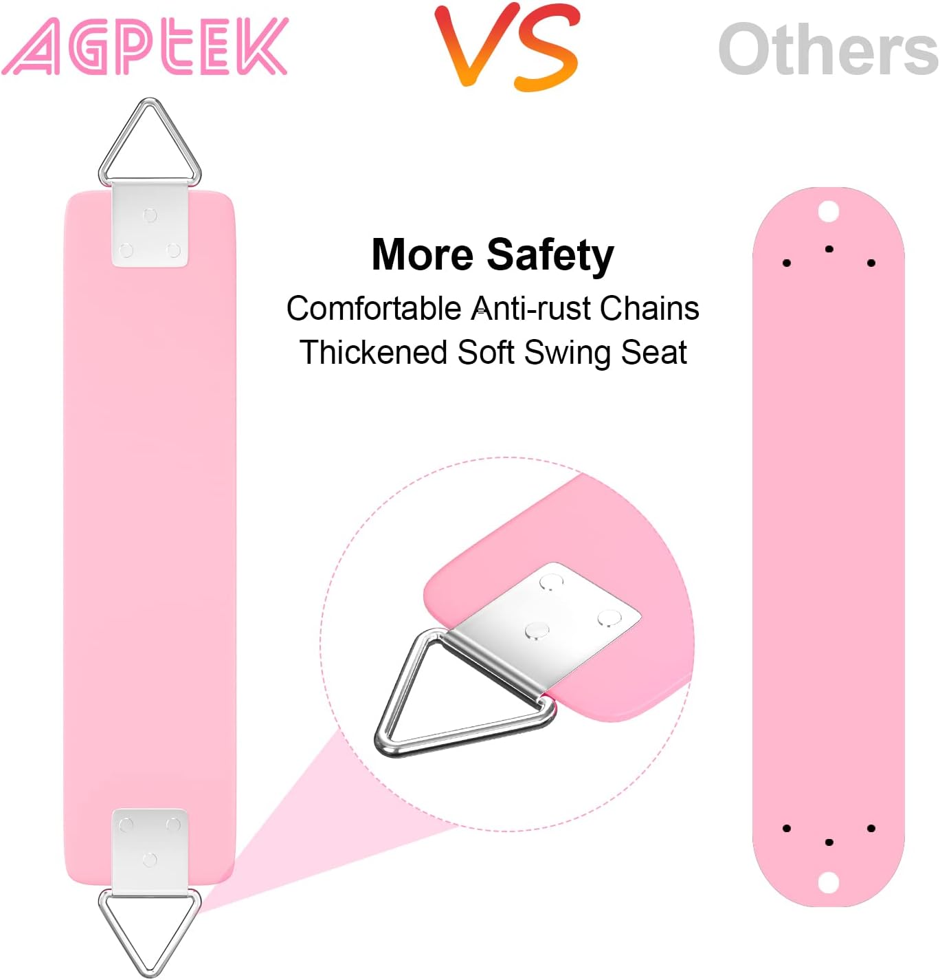 AGPTEK Swing Seat, 30.4 x 6 x 0.27 Inch Yard Swing for Boys and Girls & Adults with Metal Triangle Ring - Light Pink (113KG /250LB Weight Limit)
