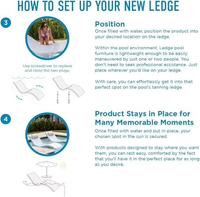 Ledge Lounger- Signature Chaise Deep - Inside Pool & Sun Shelf Lounge Chair - Designed for Deep Shelves 10”-15” - Compatible with All Pool Types - Poolside & Sun Deck Tanning - Set of 2 - Granite Gray