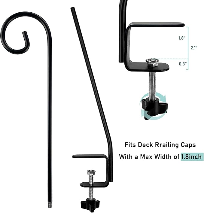 MIXXIDEA 2 Packs Heavy Duty Deck Rail Pole Deck Hook, Extensible and Adjustable Deck Hook for Hanging Bird Feeder, Plants, Suet Baskets,Wind Chimes,Lanterns