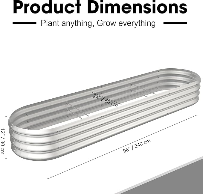 8x2x1ft Oval Galvanized Raised Garden Bed Outdoor 9-in-1 Large Metal Modular Planter Box Raised Beds for Gardening,Vegetables,Fruits,Flowers & Herbs (Silver)