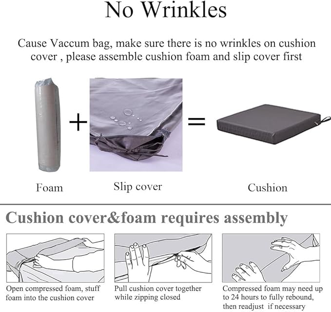 20 x 20 Inch Outdoor Chair Cushions for Patio Furniture, UV Resistant Non Slip Waterproof Replacement Patio Seat Cushion with Ties Set of 2, Khaki