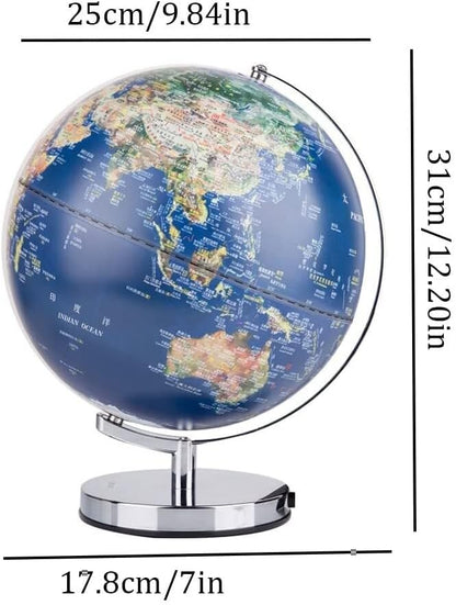 Decorative Globe with LED Light, 9.84"/11.81" HD Geographic Globe, Chinese & English Relief Map for Students & Teaching, Rotating Stand