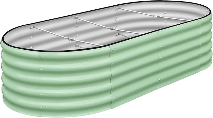 SnugNiture Galvanized Raised Garden Bed, 6x3x1.5ft Oval Metal Planter Box for Planting Outdoor Plants Vegetables