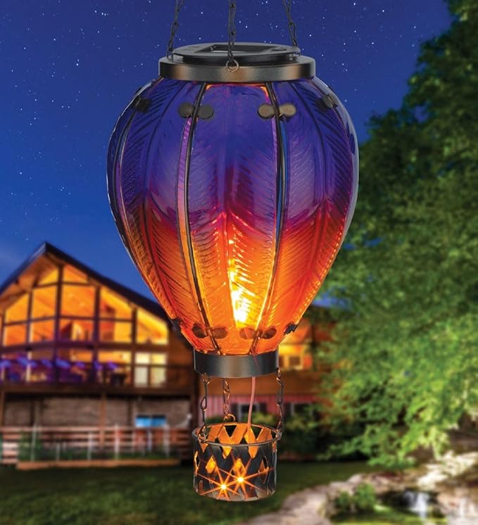 Regal Art & Gift Hot Air Balloon Solar Lantern – Hanging Solar-Powered LED Lights, Waterproof Portable Decorative Outdoor Lamp Made of Metal & Glass for Garden, Patios & Pathway – Purple (Large)