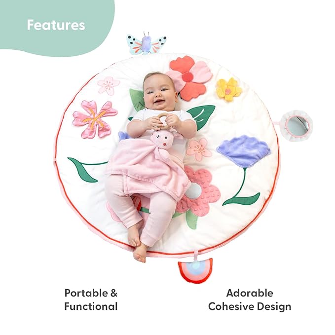The Peanutshell Tummy Time Mat Girl and Bunny Baby Lovey- Baby Floor Play Mats - Newborn, Infant - Padded Activity Playmat for Babies, Tummy Time Pillow - Pink Floral Nursery Decor Rug