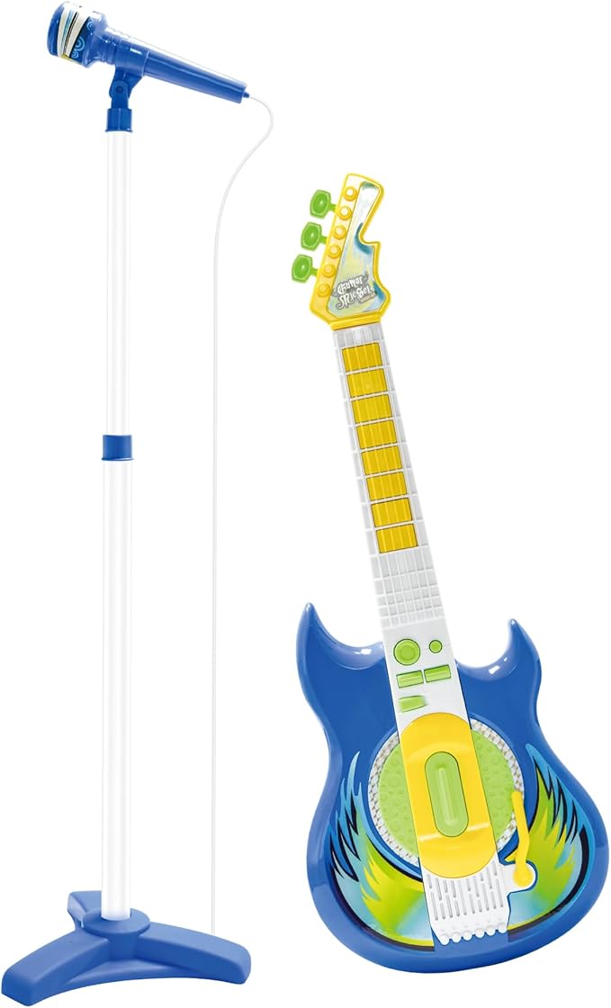 Contixo TG4 Musical Guitar and Microphone Set for Kids, Blue Electric Guitar Toys Starter Kit with Adjustable Height Microphone Stand, Karaoke Toy for Boys, Girls, Toddlers Christmas Birthday Gift