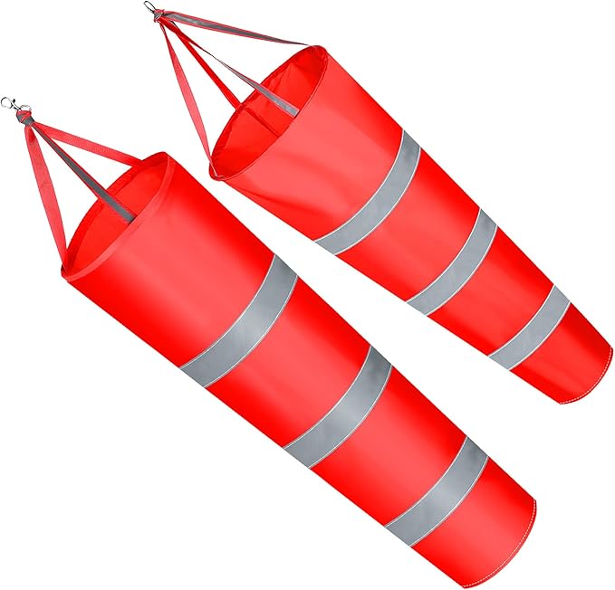 2 Pcs Airport Windsocks Measurement Sock Bag with Reflective Belt Oxford Fabric Ripstop Wind Sock Wind Direction Indicator Windsocks Outdoor Aviation Flag for Airport Farm, 31.5 Inch, 39 Inch(Red)