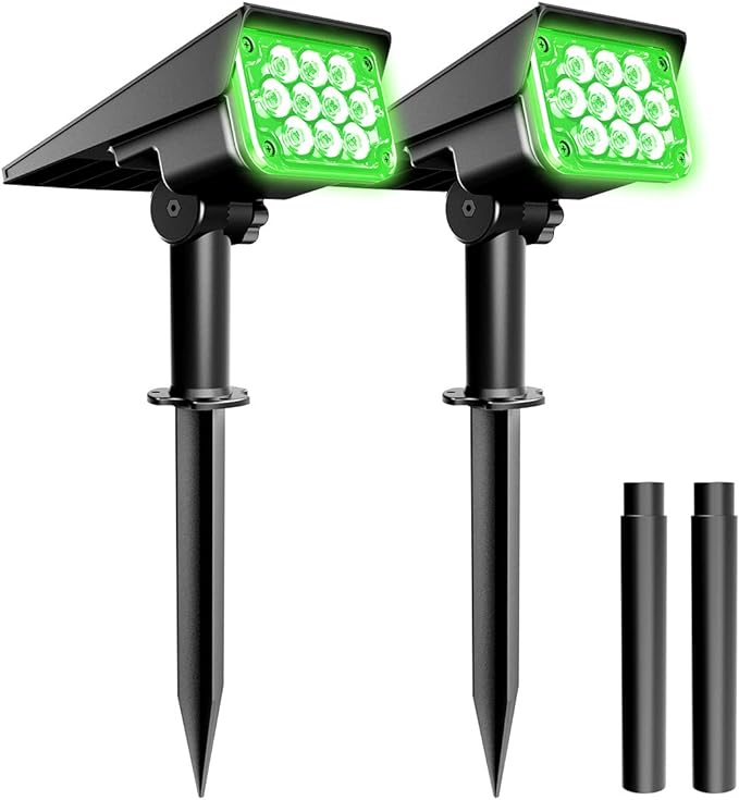 T-SUNUS Green Solar Spot Lights Outdoor Waterproof IP65, Landscape Spotlights 2 Modes Dusk to Dawn for Accent Uplighting Christmas Halloween St. Patrick's Day Tree Yard Statue Graveyard Driveway Flag