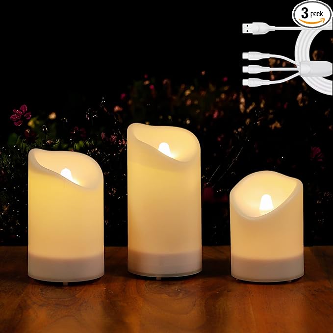 2 in 1 Rechargeable Candles, USB Solar Candles Outdoor Waterproof, Long Lasting Battery Operated Led Electric Flickering Flameless, for Outdoor Lanterns, Wedding, Christmas, Table Decorations