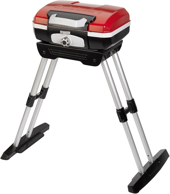 Cuisinart Petite Gourmet Portable Gas Grill with VersaStand, Compact Portable Grill Propane, 150 Sq. In. Cooking Surface, 5,500 BTU Burner Small Gas Grills for Camping, BBQ, Adjustable Base, Handles