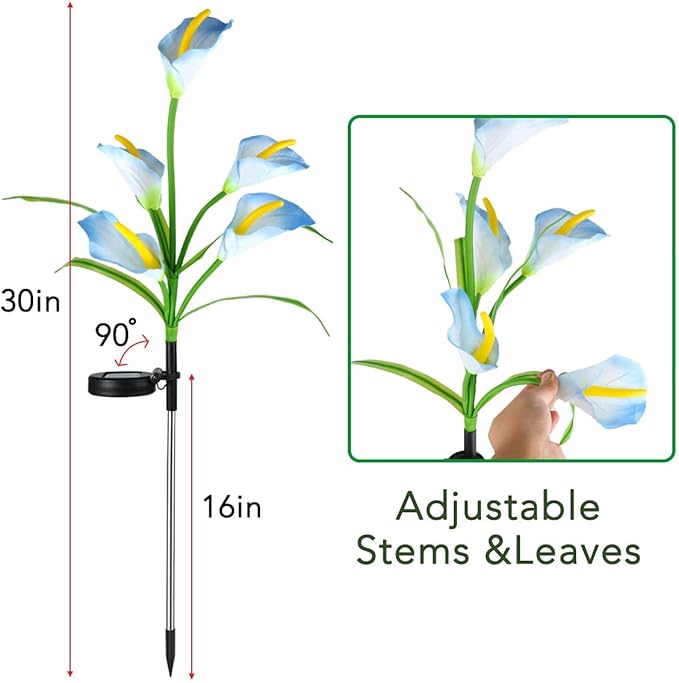 Veesee 2 Packs Upgrade Solar Calla Lily Lights Outdoor Garden Stake Light, Color Changing Solar Powered LED Lily Lights for Christmas Gift Wedding Party Outdoor(Blue)