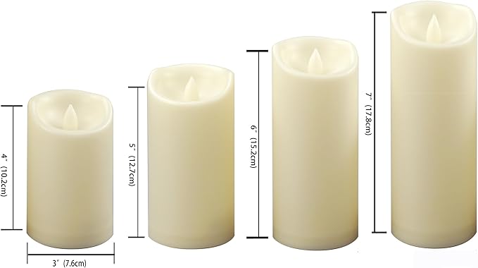 CANDLE CHOICE Waterproof Outdoor Battery Operated Flameless Candles with Auto Timer Flickering Plastic Resin Electric LED Pillar Lights for Lantern Patio Garden Wedding Party Decorations Pack of 4