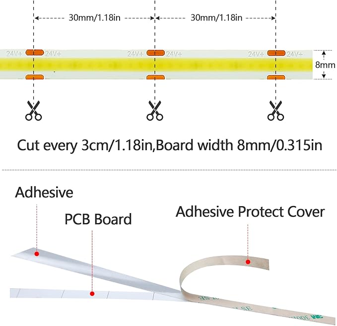 15M/49.2ft 24V COB LED Strip Light Waterproof IP65 Cool White 6000K Uniform Glow 5760LEDs CRI 93+ Flexible LED Tape Lights for DIY Cabinet Bedroom Kitchen Home Decor(No Power Supply)