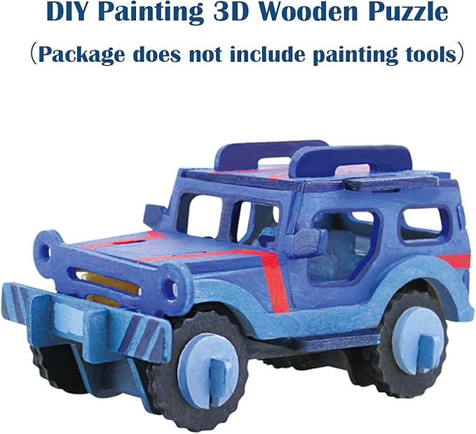 Georgie Porgy 3D Wooden Puzzles for Kids Toys Construction Woodcraft Kits DIY Model Puzzle Kits Birthday Gifts Pack of 3 (Biplane Off-Road Vehicle Yacht)