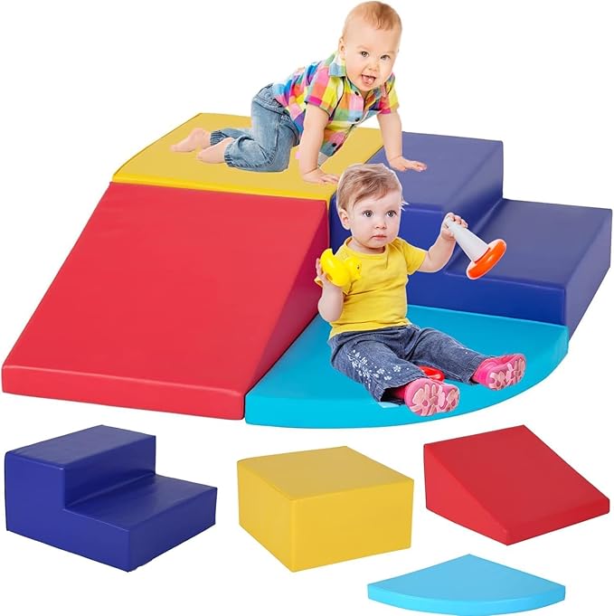 Kids Corner Climber 4-Piece Set - Soft Foam Climbing Toys for Toddlers 1-3, Indoor Baby Crawling & Sliding Play Set Kids Climbing Foam Blocks, Colourful