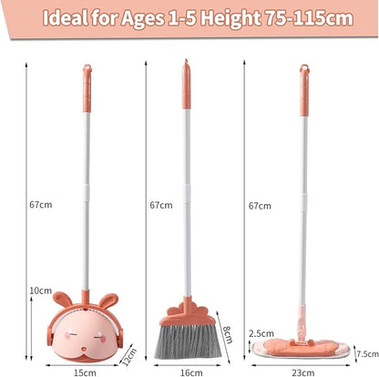 Kids Cleaning Toy Set, Mini Child Broom, Mop and Dustpan, Little Housekeeping Helper Set ,Pretend Home Cleaning Play Set for Toddler Age 1-5,6pcs (Pink)