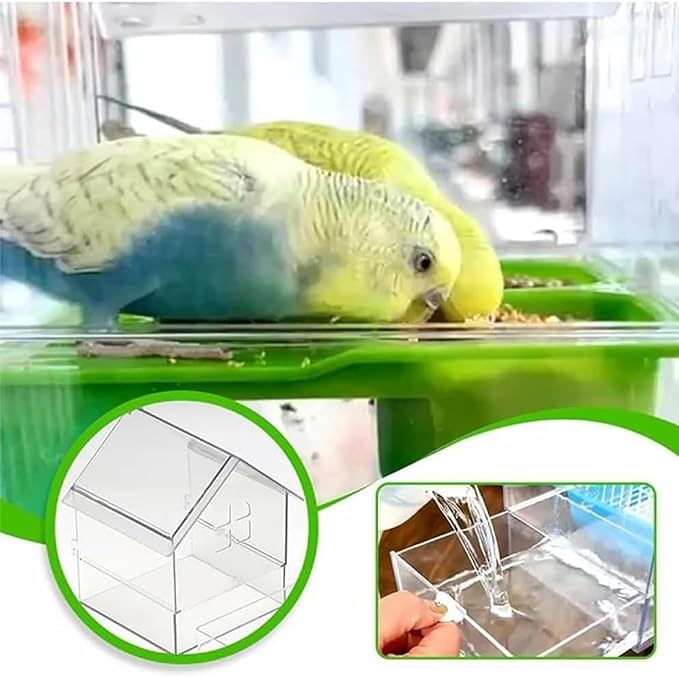 2026 New Pull-Out External Parrot Feeder, Bird Bath for Cage, 7*6*5.5in Bird Feeder House, Transparent Parakeet Cage Accessories, Easy To Fill, Clean, Long-Lasting, for Finch and Hummingbird (MIX)