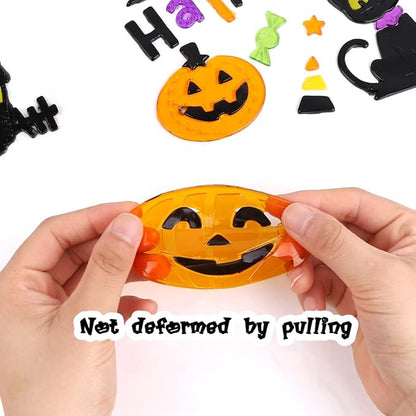 XIMISHOP 6sheet Halloween Gel Window Clings, Pumpkin Ghost Witch Gel Window Stickers Decoration Decals for Halloween Window Decor