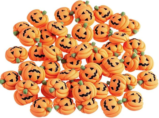 50PCS Resin Mini Ghost Pumpkin Halloween Miniature Grimace Pumpkin Artificial Pumpkin Beads Material for Halloween Party Craft DIY Table Scatter Decoration