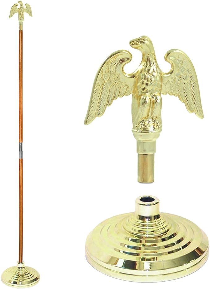 Super Tough Indoor Flag Pole kit 9ft - Metal Eagle - Gold Texture Base - Aluminum Flagpole with Brass Finish - Heavy Duty Inside House Flagstaff - Interior Shaft and Stand - No Ensign Included