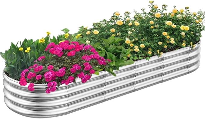 Galvanized Raised Garden Beds, Outdoor Raised Garden Boxes, Oval Large Bottomless Metal Elevated Garden Bed Planter Box for Vegetables, Fruits, Flower (7x2x1(ft))