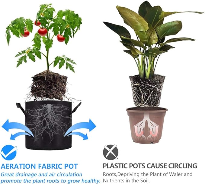 ANGELIOX 6 Pack 5 Gallon Plant Grow Bag,Aeration Nonwoven Fabric Pots Thickened Container with Sturdy Reinforced Handles, Indoor & Outdoor Grow Containers for Vegetables & Fruits
