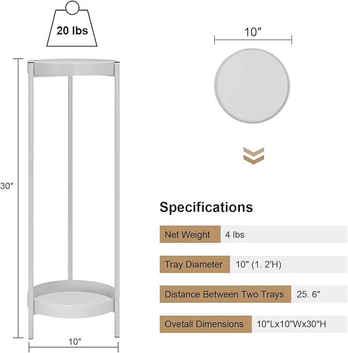 Plant Stand,2 Tier Metal Flower Plants Holder with 2 Removable Display for Indoor or Outdoor,Pot Plant Planter Display(30 X 10in,White)