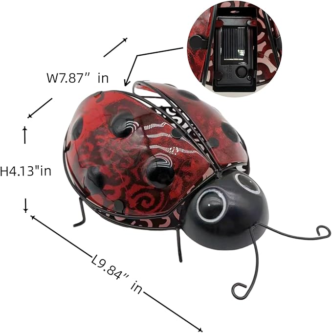 Solar Ladybug Outdoor Garden Statue,Hanging Waterproof LED Solar Lights Outdoor Decor,Metal Ladybug Ornament,Lantern Indoor Figurines for Patio Garden Table Decor for Ourdoor