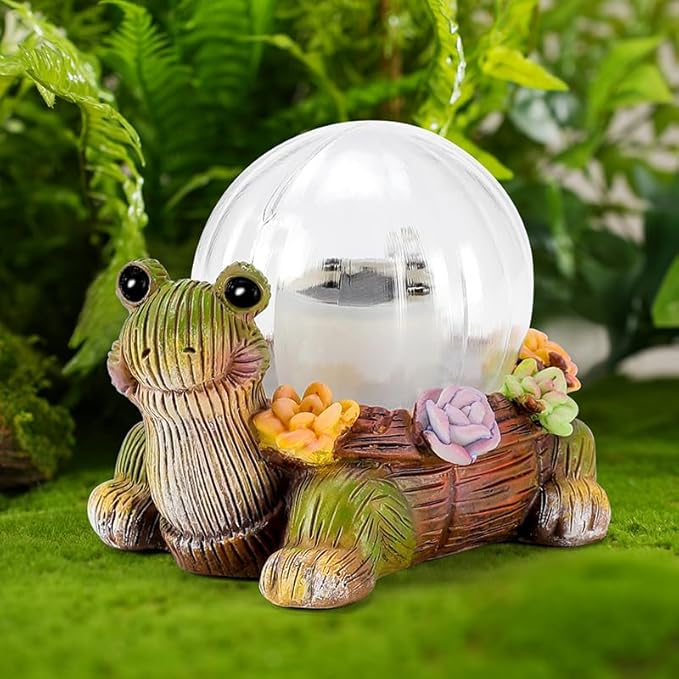 Solar Mini Turtle Garden Statue Lights for Outdoor Decor with Cracked Glass LED Figurine Lighting Resin Succulent Tortoise Decorations for Patio Lawn Yard Home Housewarming Mom Wowen Gifts