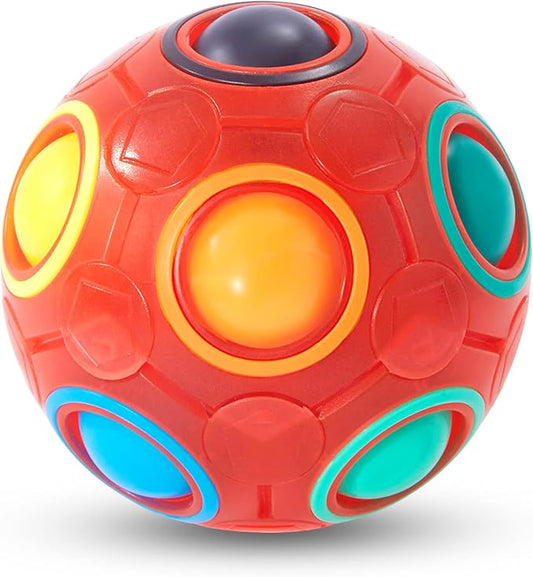 Vdealen Magic Rainbow Puzzle Ball, Fidget Ball Puzzle Brain Teaser Fidget Toy for Boys & Girls- Birthday Party Easter Valentines Christmas Stocking Stuffers for Kids Teen & Adults(Red)